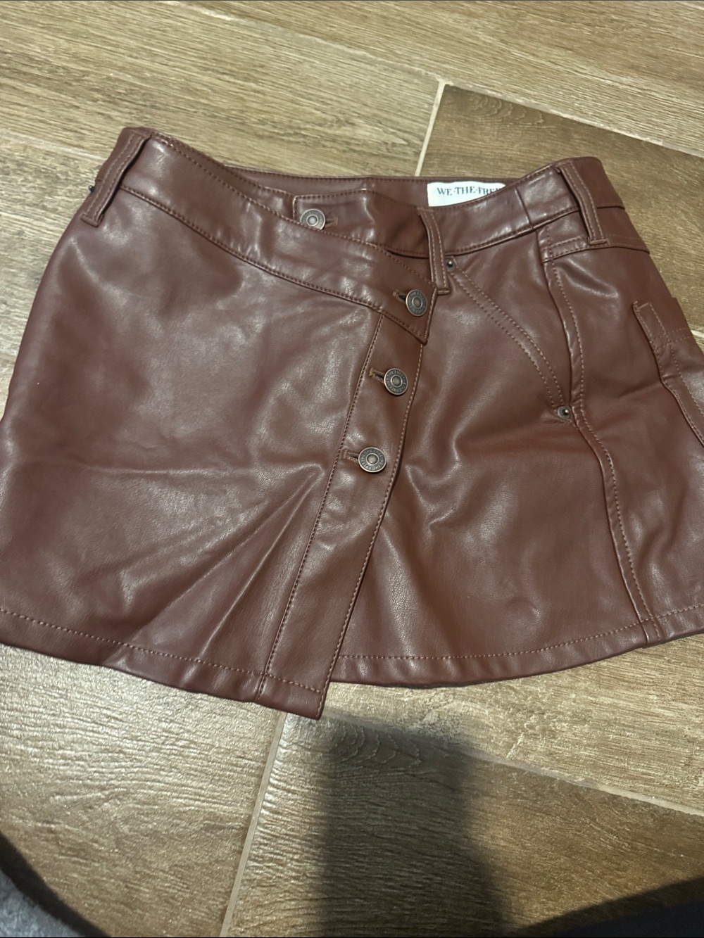 We The Free Rust Brown Faux Leather Button-Front Mini Skirt
